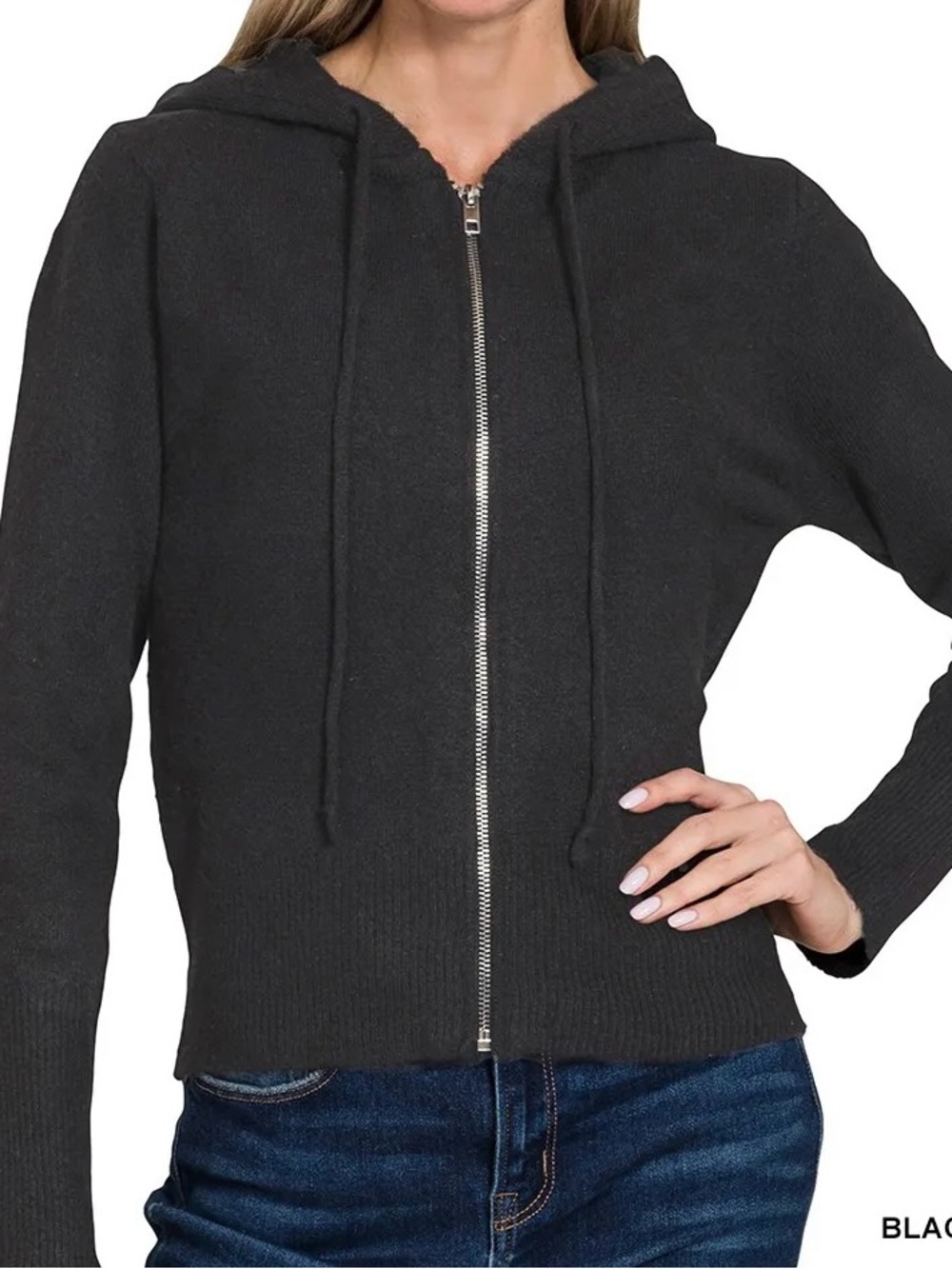 Zenana Drawstring Zip Up Hooded Cardigan